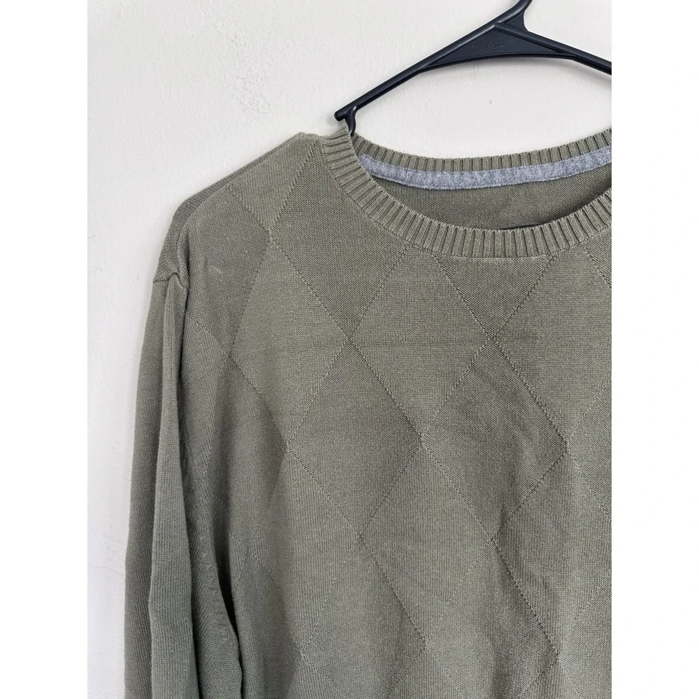 Vintage St. Johns Bay 90s Sweater Crew Neck 100% Cotton Olive Green Mens LARGE
